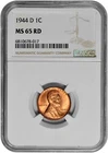 1944 D 1C Lincoln Wheat Cent NGC Graded MS 65 RD in New Holder