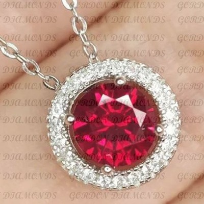 3.50Crt Round Cut Natural Ruby Diamond Prong Pendant 18K White Gold Plated
