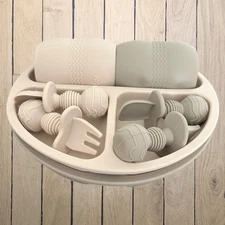 PandaEar 2 Pack Silicone Divided Suction Plates with 2 Spoons 2 Forks & 2 cups