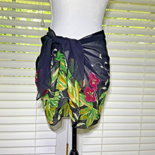 Hi Lites Sarong Skirt Wrap Cover up Beach Pool Resort Black Floral One Size CHIC