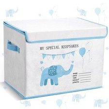 16x12x12inch Baby Memories Keepsake Box Baby Shower Blue White Elephant First...
