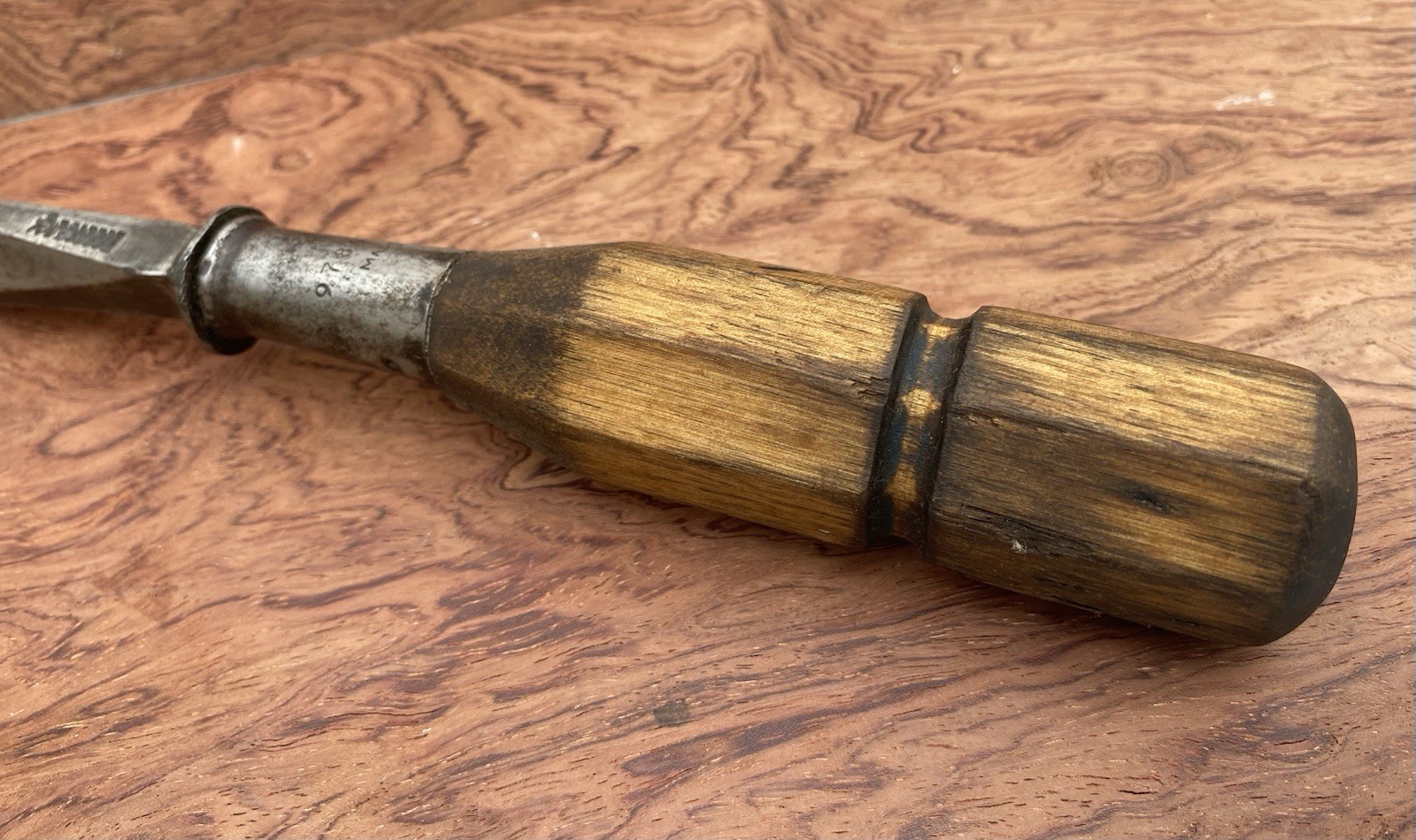 Antique S.J. Addis London carving gouge. Wood Handle,Masonic compass Logo#GL