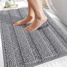 Thick Bathroom Rugs 30X20, Extra Soft Absorbent Chenille Striped Bath Rugs, Grey