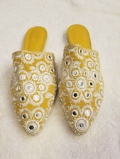 TORY BURCH Yellow Mirrored Beaded Mules Size 10.5