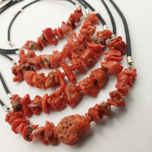 Lote de 6 collares coral rojo natural, broche de cuero y plata. - Imagen 5 de 8