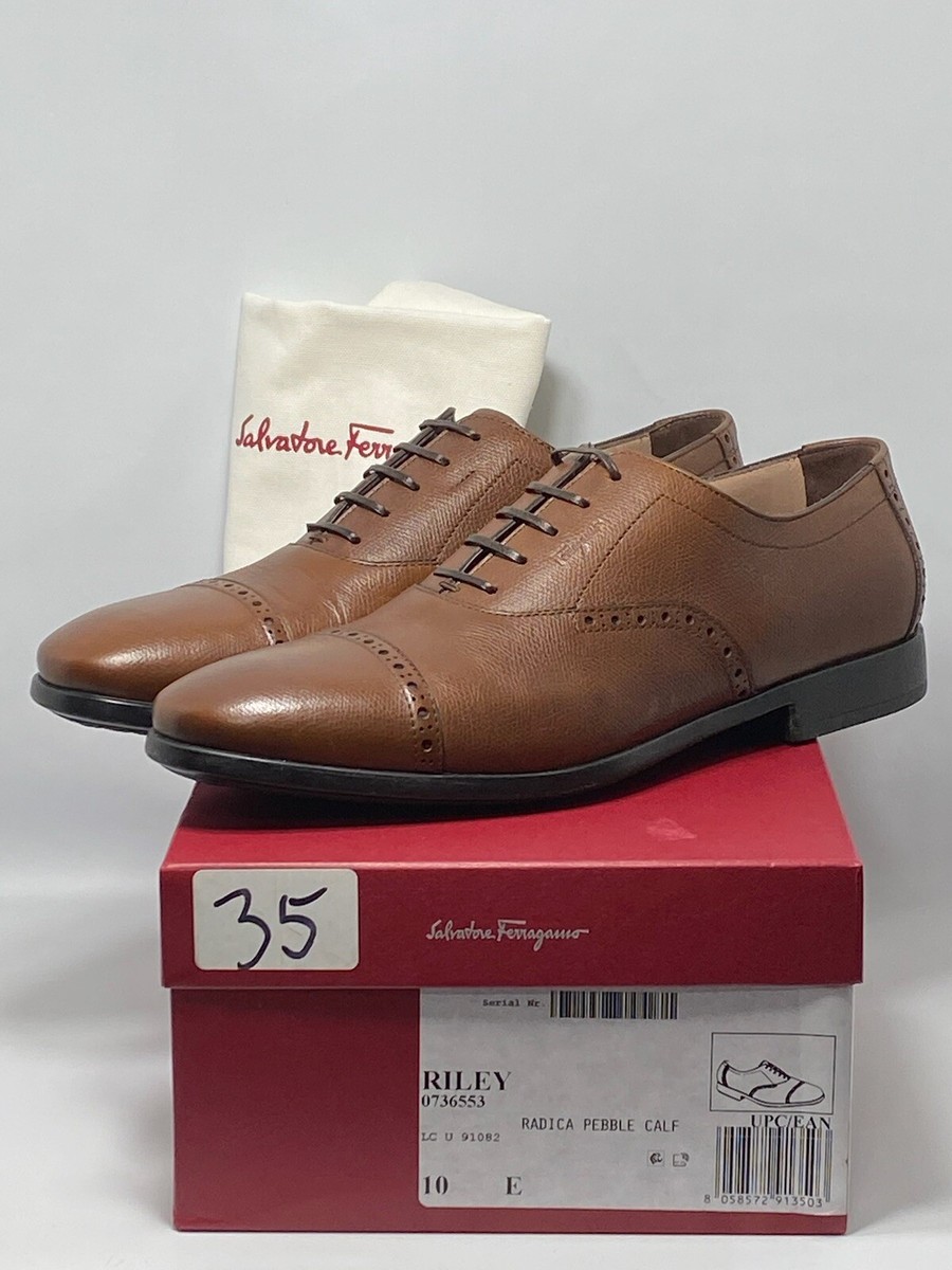 $795 Salvatore Ferragamo Riley Radica Pebbled Cap Toe