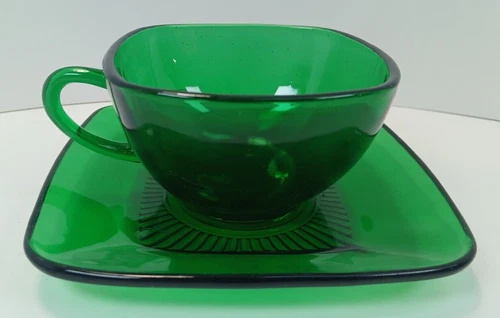 Vintage Anchor Hocking Fire King Forest Green Charm Cup & Saucer