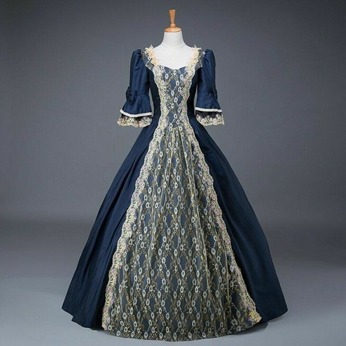 Womens Georgian Victorian Court Baroque Dress Ball Gown Flared Short Sleeve - Picture 10 of 19