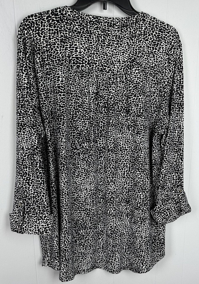 Womens XL Metallic Tunic Top Pleated Stretch Shirt Roll Tab