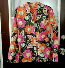 Vera Bradley Shirt Womens size M Pink Orange Blouse Button Up Top  -NNX !