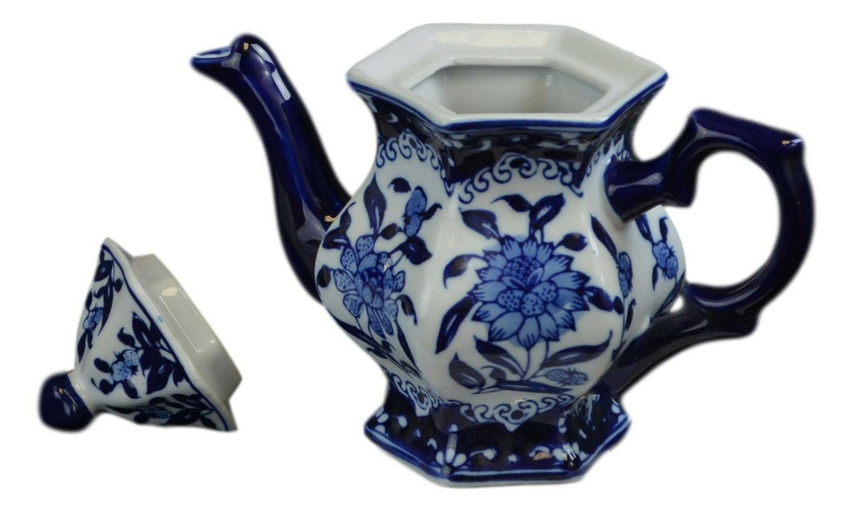 Teapot Blue and White Porcelain 16 Ounce China, Coffee Pot