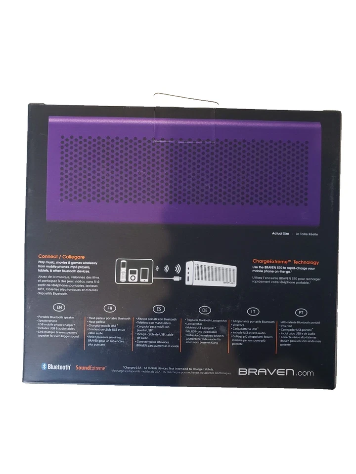 Braven PURPLE HD Altavoz Inalámbrico Bluetooth Altavoz Teléfono Cargador 570 Foto 2 de 4