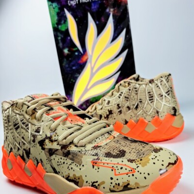 Puma MB.01 US 13 Men's Orange Digital Camo Khaki Basketball LaMelo 379217 01 NIB