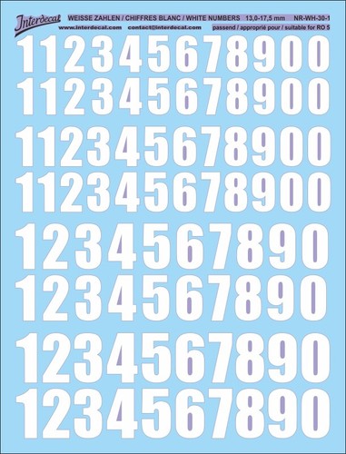 Décalcomanies Chiffres 03 Blanc Pour R05 14mm – Haute Qualité, Papier, Marque INTERDECAL, 109x38mm