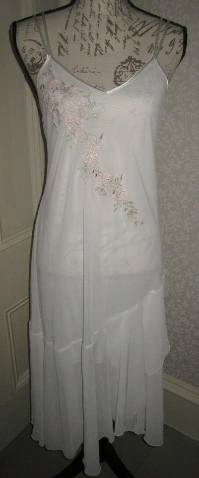 Nuevo de Lote Antiguo California Dynasty Marfil Gasa Negligee Conjunto de Camisón y Bata, Damas Talla S