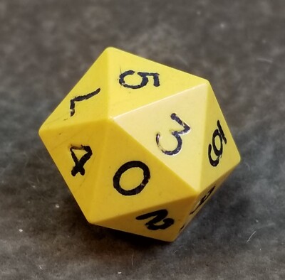 Vintage Gamescience Yellow D20 20 Sided Polyhedral Dice RPG AD&D All Black Pips
