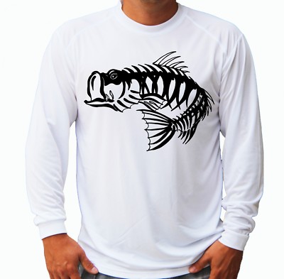 Bass Fish Bones Skeleton Long Sleeve UPF 30 T-Shirt Fishing Boat UV Protection
