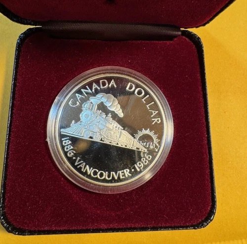 1886-1986 Proof RCM Canadian .500 Silver Dollar Coin, Vancouver/Queen Elizabeth
