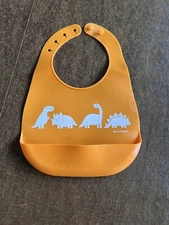 Bella Tunno Tots Orange Dinosaur Silicone Bib with Catch Pocket