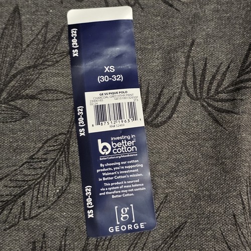 George Mens Pique Collared Polo Stretch Charcoal Patterned XS (34-36) NWT BIN - Picture 4 of 8
