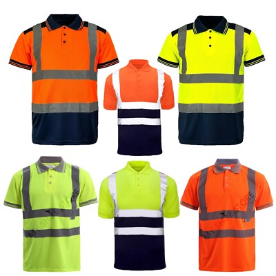 Hi Vis Polo T-Shirt High Visibility Reflective Tape Safety Security ...