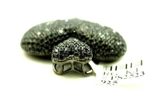 Beautiful 350 Stone Black Onyx Puffed Heart Pendant Anodized Sterling Silver - Picture 3 of 8