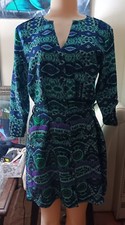 Maeve Anthropologie SZ Small green blue geometric mini flare button