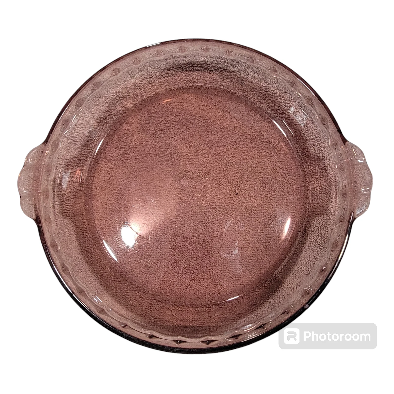 Pyrex Glass Cranberry Pie Pan 229 9.5" Fluted Edges Handles Deep Dish USA Made