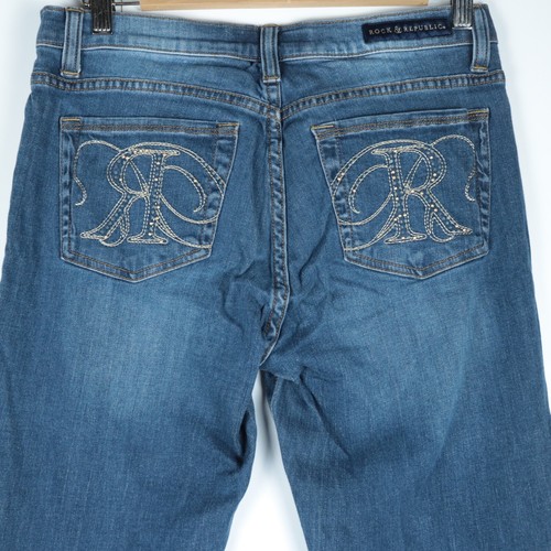Rock & Republic Berlin Women's Jeans - Size 10M - Blue Denim Embroidered Pockets - Picture 9 of 10
