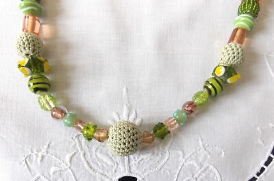 Collier Sautoir Bohème – Création Sylvette Raisonnier, Perles Verre Et Papier Mâché, Arc-en-ciel