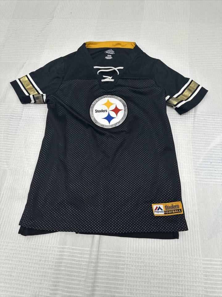 Womens Majestic Fan Fashion short sleeve Steelers Shirt Size Medium Tie - Image 2 of 4