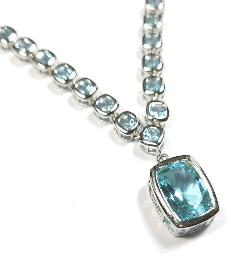 Sterling Silver Rectangular and Square Blue Glass… - image 1