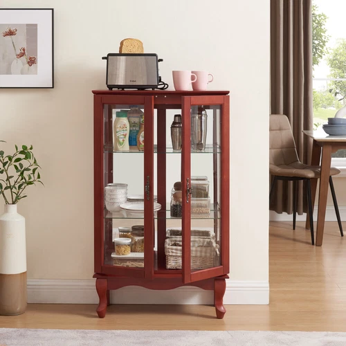 3-Tier Curio Cabinet w/ 2 Tempered Glass Doors,Lighted Display Cabinet for Home - Picture 5 of 38