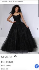 Kate Parker Style 90005 Black Glitter Tulle Prom Formal Gown Dress