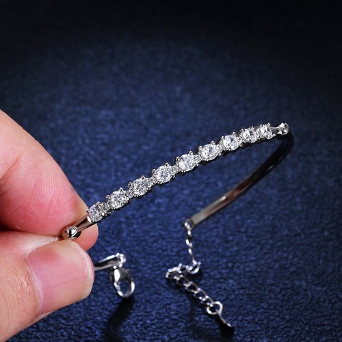 Real Round Cut Moissanite Bangle Bracelet 925 Sterling Silver Pass Tester GRA - Picture 7 of 15