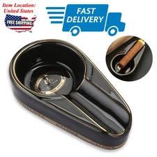 Galiner Ceramic Cigar Ashtray Portable Cigarette Ash Holder Hold 1 Cigar Black