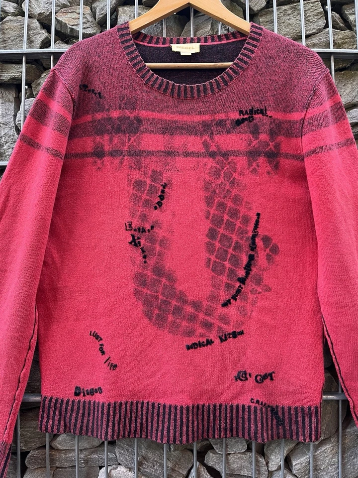 Suéter Diesel Raro Avant Garde Multi Logo Lana Merino Talla L Rojo Negro Para Hombre’s Foto 3 de 4