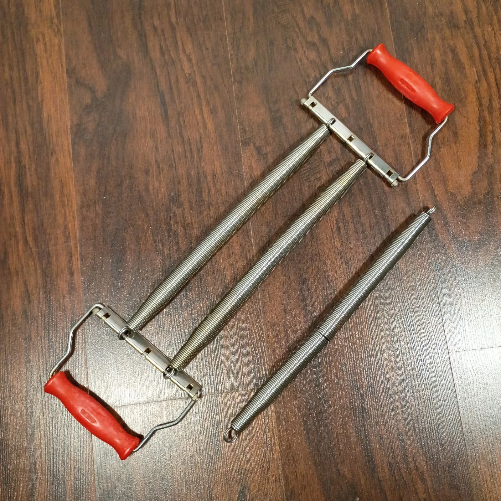 Vintage Strong Man Metal Spring Chest Expander Exerciser (3-Springs) Red