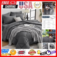 7 Pieces Queen Comforter Set, All Season Reversible Bed in a Bag, Ultra Soft ...