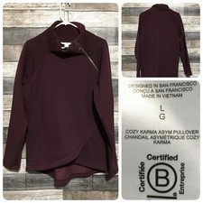 ATHLETA Cozy Karma Asym Pullover Women  s L Purple Red Fleece Thumb Holes