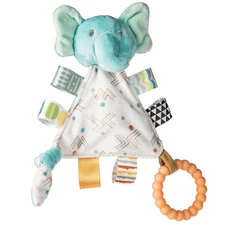 Taggies Teether Baby Rattle Triangle Activity Toy w/ Sensory Tags, 6", Elephant