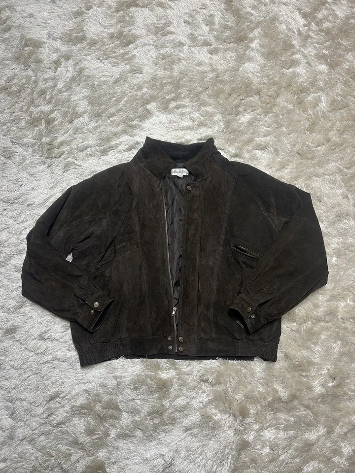 Chaqueta Bomber Charles Klein Marrón Gamuza Cuero Talla XXL Bolsillos con Cremallera  Foto 2 de 4