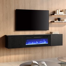 36in Fireplace TV Stand 80in TV 2-Door Cabinet Black