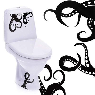 Outus 15 Pieces Kraken Octopus Toilet Tentacles Wall Decals Decor Black