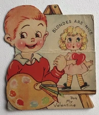 Vtg Fold Down Valentine Boy Says Blondes Are Nice & Brunetts Too #b2