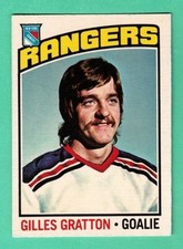 (1) GILLES GRATTON 1976-77 O-PEE-CHEE # 28 RANGERS GOALIE EX-MT  CARD (L8320)