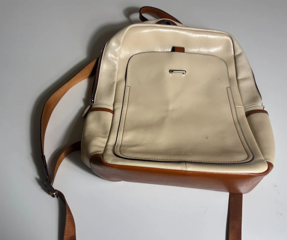 Mochila para portátil de cuero Bostanten para mujer beige marrón correa ajustable para el hombro Foto 4 de 4