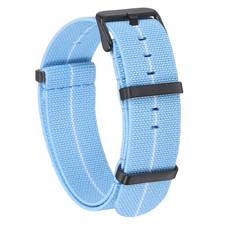 Elastic Nylon Watch Band 22mm Waterproof One Piece Watch Strap, Light Blue/White