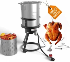 30QT Turkey Deep Fryer Propane Burner Set Seafood Boil Basket Outdoor Cooker