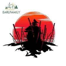 EARLFAMILY Samurai Witn Sunset Womderful Car Sticker Interesting Cartoon Decal
